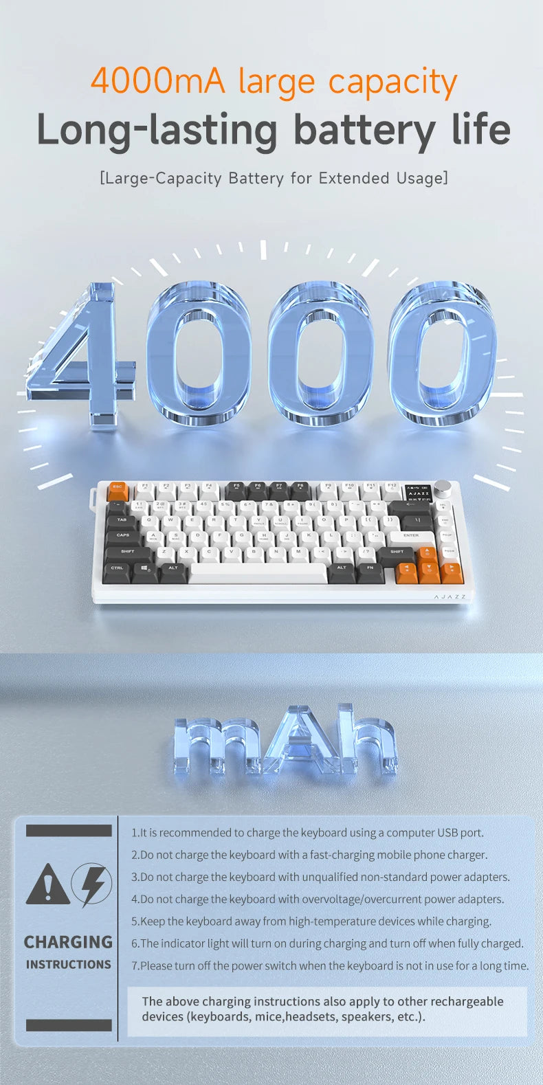 AJAZZ AF82 Office Low-Profile-Tastatur RGB kabelgebundene/kabellose Gaming-Tastatur 75%-Layout 82 Tasten 4000mAh Akku für Win/Mac