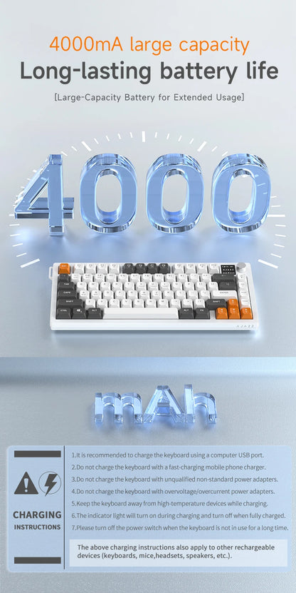 AJAZZ AF82 Office Low-Profile-Tastatur RGB kabelgebundene/kabellose Gaming-Tastatur 75%-Layout 82 Tasten 4000mAh Akku für Win/Mac