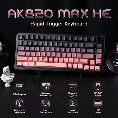 AJAZZ AK820 MAX Magnetic Switch Mechanical Gaming Keyboard, Wired 75% RGB Gasket Mechanical Keyboard with Type-C, Hot-Swappable PBT Keycaps, 8000Hz Polling Rate