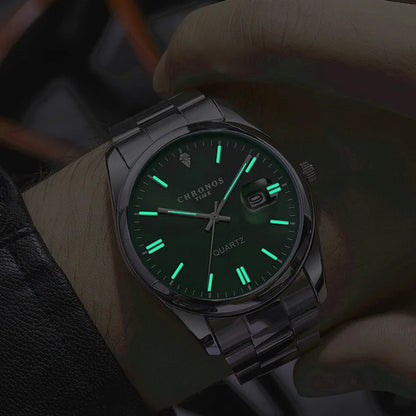 Montre-bracelet pour homme CHRONOS – Marque de luxe, étanche, lumineuse, avec affichage de la date, en acier inoxydable, à mouvement à quartz.