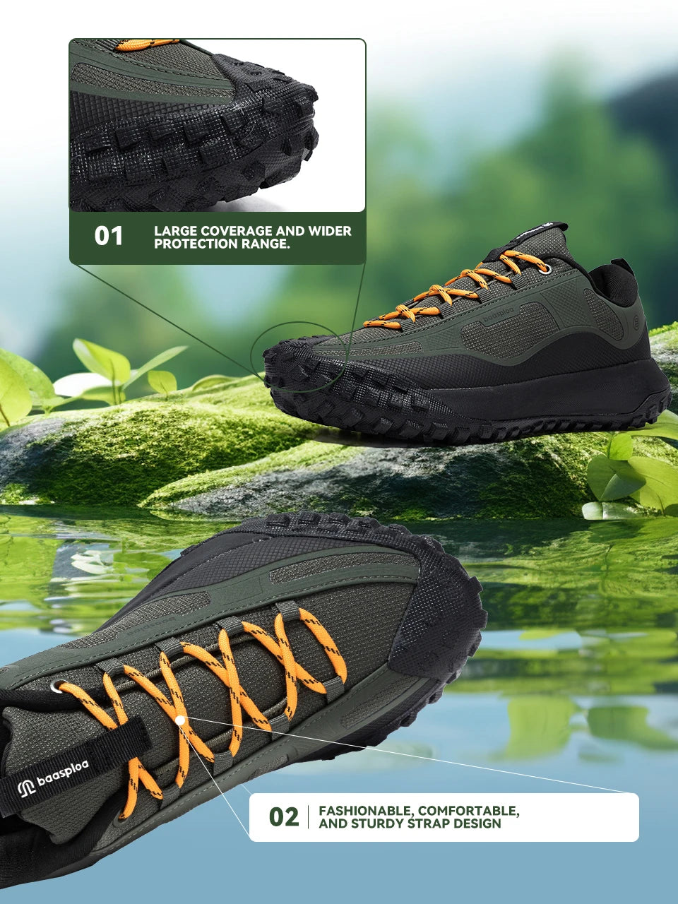 Baasploa vandringsskor för män – bekväma, mjuka, vattentäta, slitstarka, halkfria trekking-sneakers för utomhusbruk och klättring