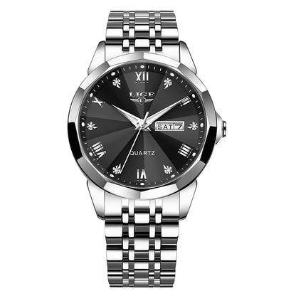 LIGE women’s quartz wristwatch – Elegant and luxurious, displaying the date and day of the week – A simple, water-resistant watch, ideal as a gift for women