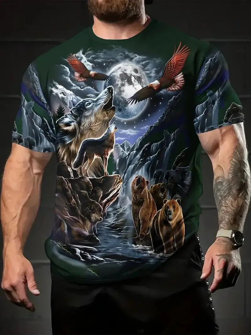 Letní trička s potiskem vlka a zvířat v 3D pro muže a ženy, hip-hopová trička s krátkým rukávem, ležérní oversized trička ve stylu Harajuku a Y2K, pánské oblečení