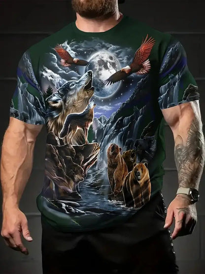 Letní trička s potiskem vlka a zvířat v 3D pro muže a ženy, hip-hopová trička s krátkým rukávem, ležérní oversized trička ve stylu Harajuku a Y2K, pánské oblečení