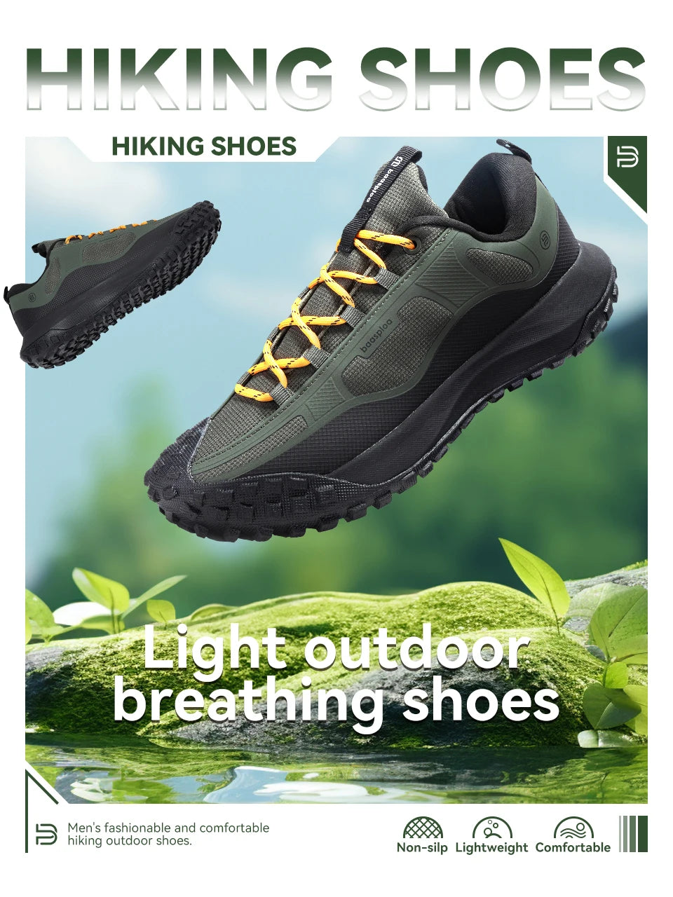 Baasploa vandringsskor för män – bekväma, mjuka, vattentäta, slitstarka, halkfria trekking-sneakers för utomhusbruk och klättring