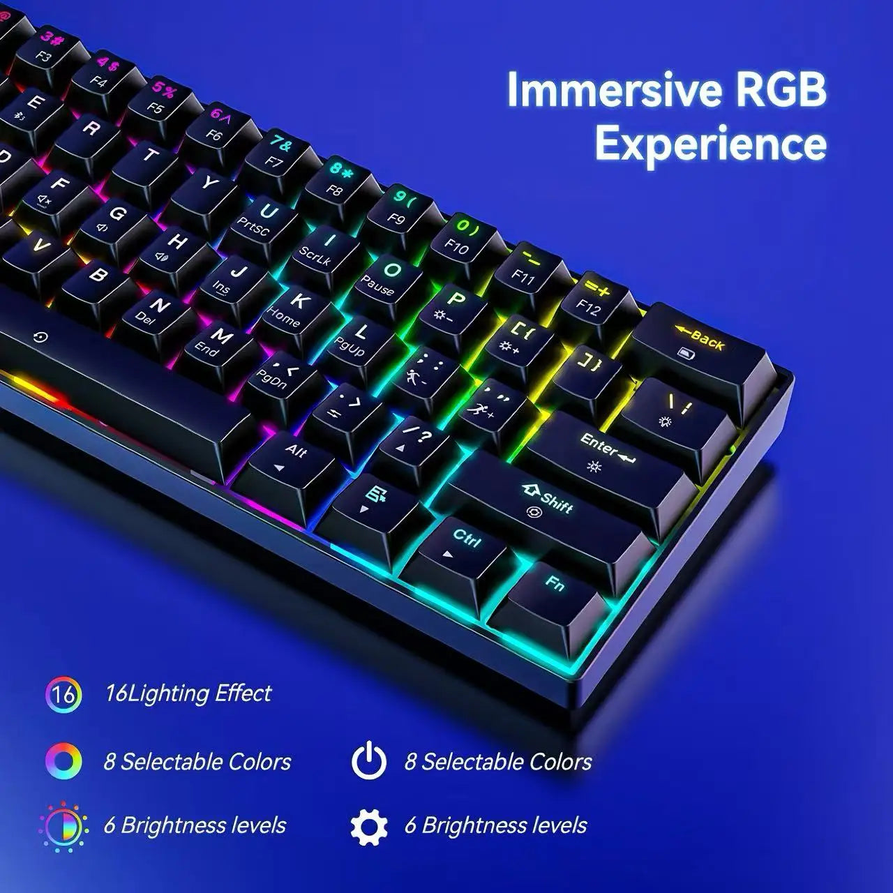 61-Key RGB Backlit Tri-Mode Bluetooth Mechanical Keyboard Dust-Proof Hot-Swappable Wireless Gaming & Office Keyboard for Esports