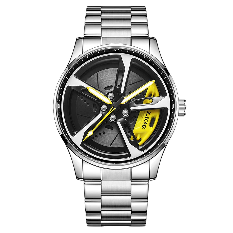 LIGE luxe herenhorloge – Model met draaibare wijzerplaat, waterdicht, van roestvrij staal, met verlichte display – Cadeautip voor mannen (Halloween)