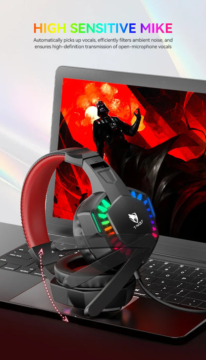 H120 RGB LED Light Wired Headphones USB 3.5mm Audio Interface Bass Stereo Sound Gaming Headsets with High Sensitivity Microphone