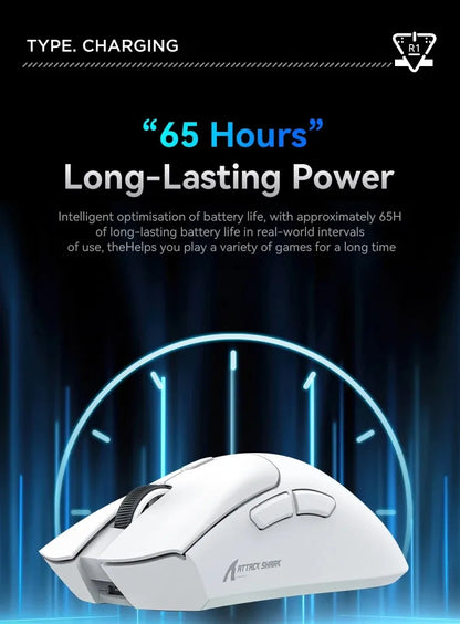 Attack Shark R1 Wireless Mouse for Gaming 1000 Hz PAW3311 Sensor, Rechargeable, Bluetooth Tri-mode, Ergonomic