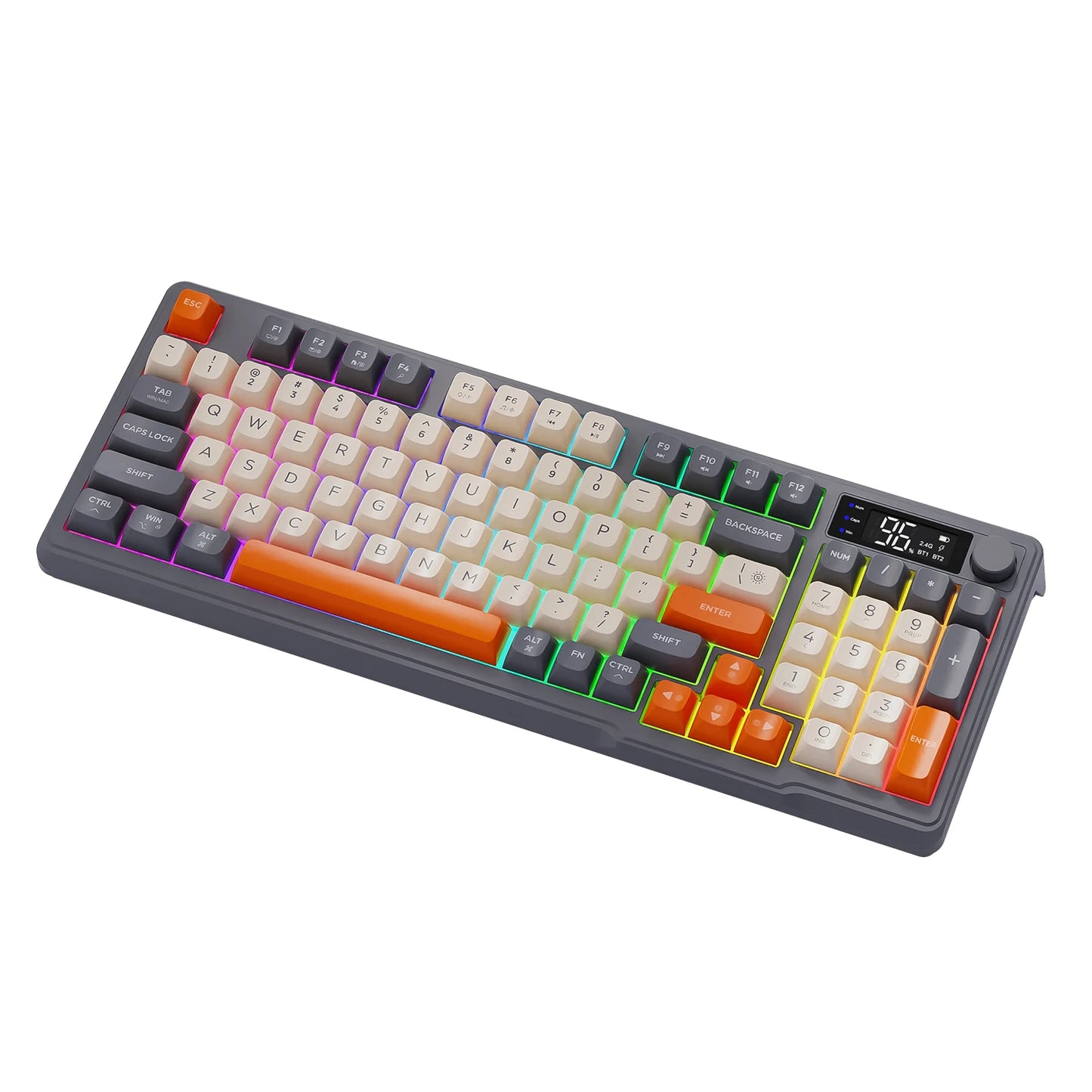 M96 kabellose Bluetooth-Tastatur FREEWOLF mit Digitalanzeige, RGB-Hintergrundbeleuchtung, 2000mAh-Akku & PBT-Tastenkappen für PC/Laptop