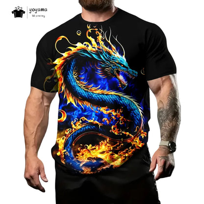 Pánská trička s motivem draka, tričko s krátkým rukávem, módní streetwear, tričko s kulatým výstřihem, trendové zvířecí motivy, 3D tisk, volný střih, univerzální pánské oblečení
