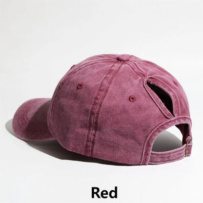 Simple Washed Hole Crossing High Ponytail Hat For Women, Versatile Baseball Cap Soft Top Baseball Cap