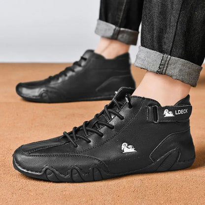 Men's Leather Casual Shoes, Non-slip Walking Sports Shoes, Handmade Shoes for Men with Free Shipping, High Top Sneakers Masculino