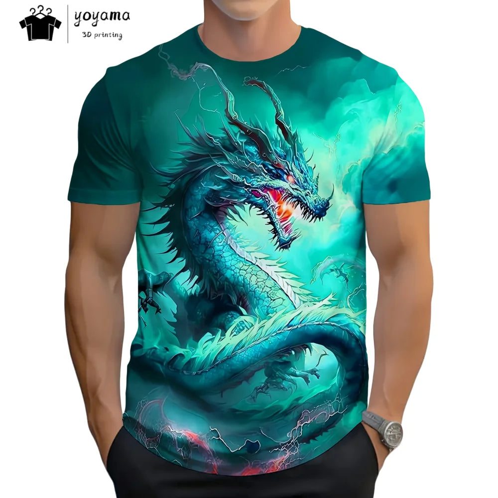 Pánská trička s motivem draka, tričko s krátkým rukávem, módní streetwear, tričko s kulatým výstřihem, trendové zvířecí motivy, 3D tisk, volný střih, univerzální pánské oblečení