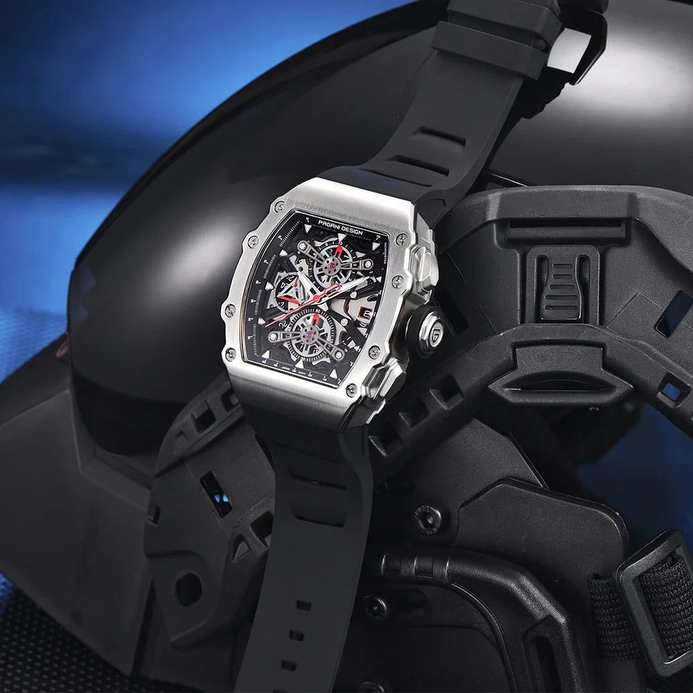 Pagani Design Men's Quartz Watches Japan Movt Skeleton Dial Waterproof Sport Rectangle Sapphire Glass Chronograph Watch For Men