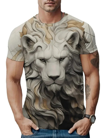 3D Plus Size Ανδρικά T-shirt με τύπωμα λιονταριού, καλοκαιρινά κοντομάνικα T-shirt με στρογγυλό λαιμό για άνδρες, Νέα σειρά με ζωικά μοτίβα λιονταριού, T-shirt και μπλούζες