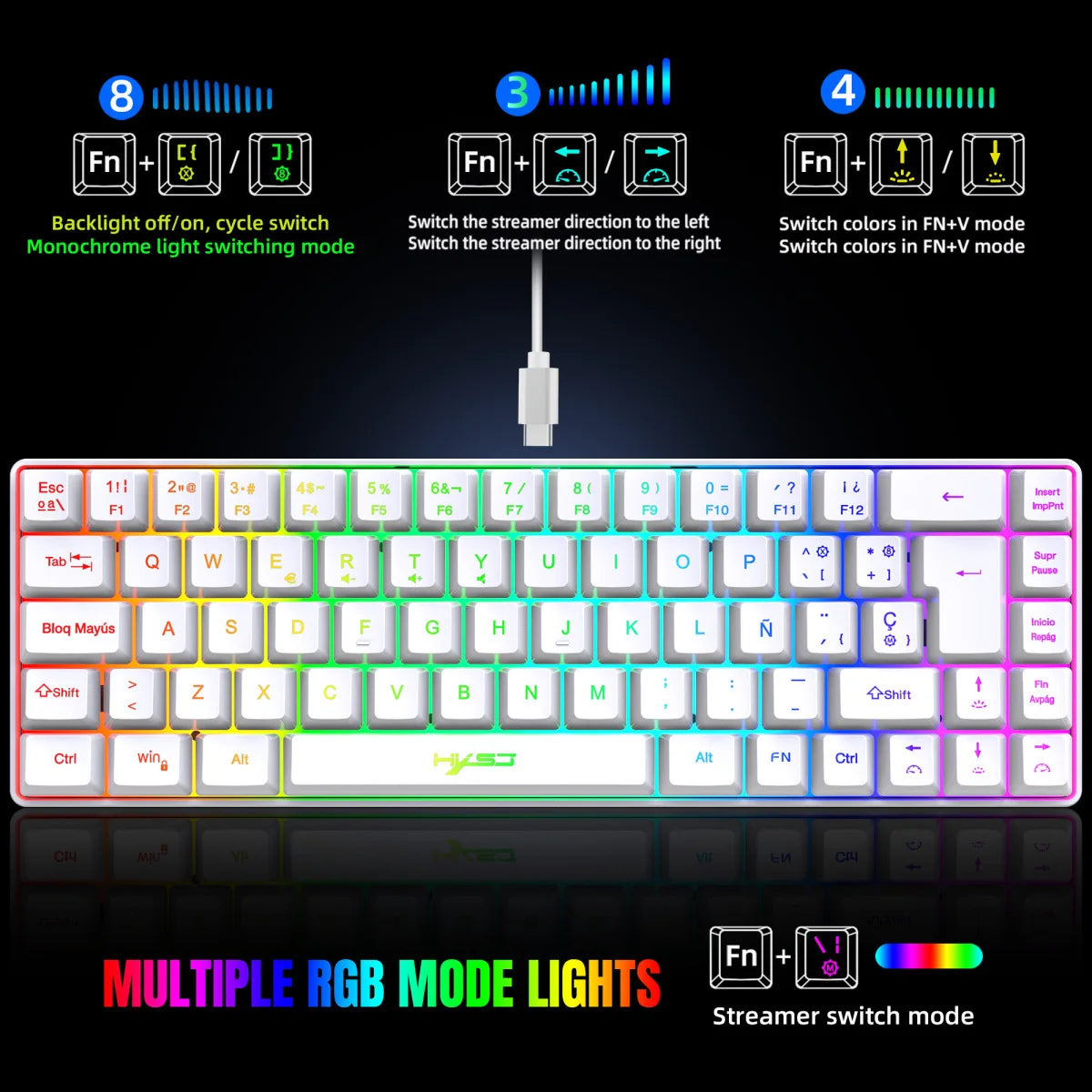 RGB backlit keyboard Russian 69 keys white membrane gaming wired ergonomic Keyboards for compact mini  for pc laptop color black