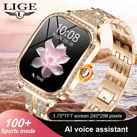 LIGE New Luxury Smart Watch Heart Rate Monitor Fashion Ladies Bracelet 2024 Bluetooth Call Smartwatch Womoen For Android IOS