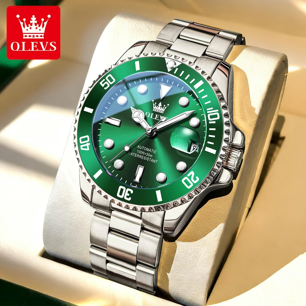 Relógio mecânico automático de luxo para homem OLEVS 6650 – Estanque, luminescente, bracelete em aço – Relógio de pulso para homem, estilo profissional, marca de prestígio