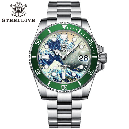 STEELDIVE New SD1953J 41mm Kanagawa Dial Sapphire Glass NH35 Automatic Movement 300M Waterproof Water Ghost Dive Watches For Men