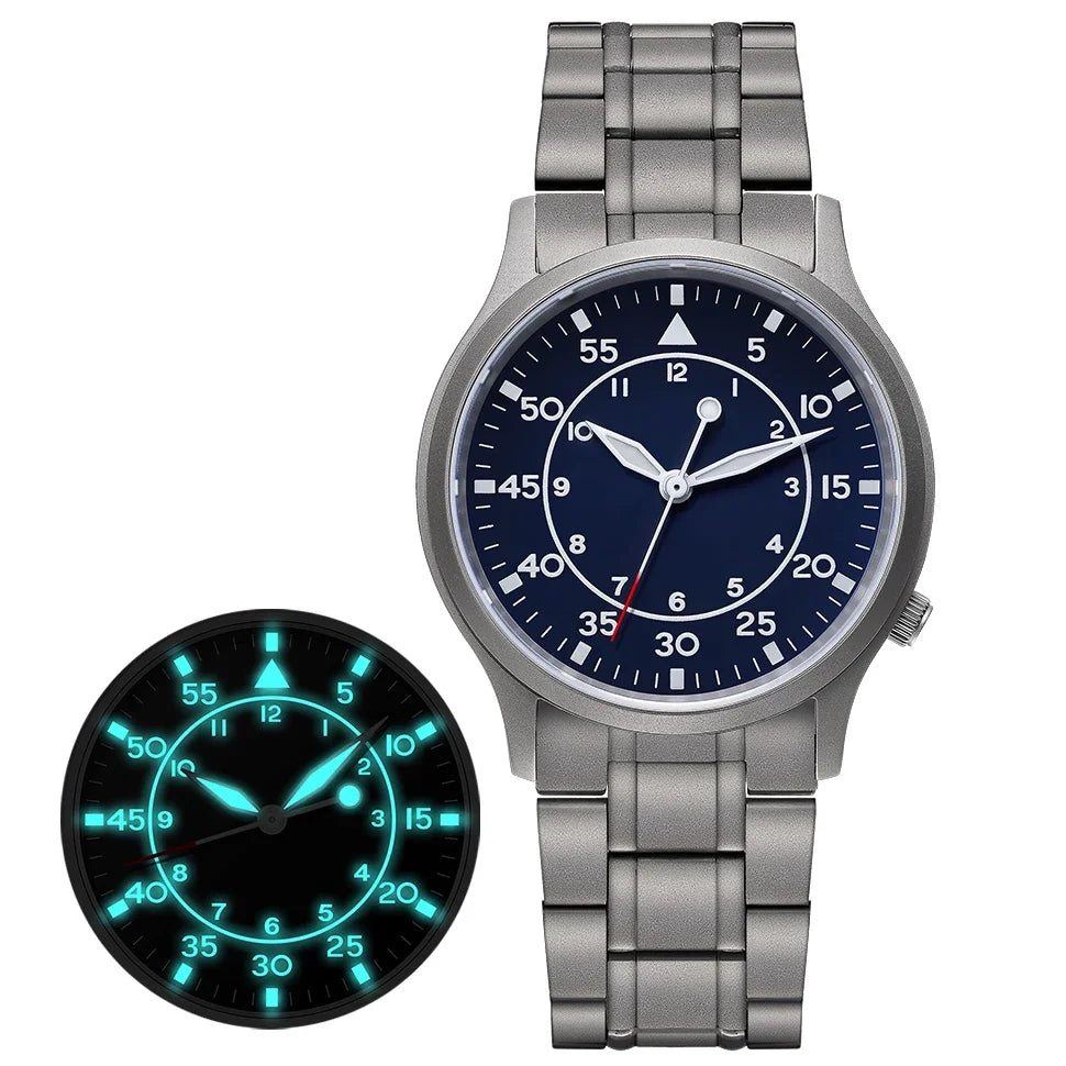 BERNY Titanium herenhorloge met kwartsmechanisme, AR-coating, saffierglas, modieus polshorloge, lichtgevend, VH31, ultradun polshorloge, waterdicht tot 5 ATM