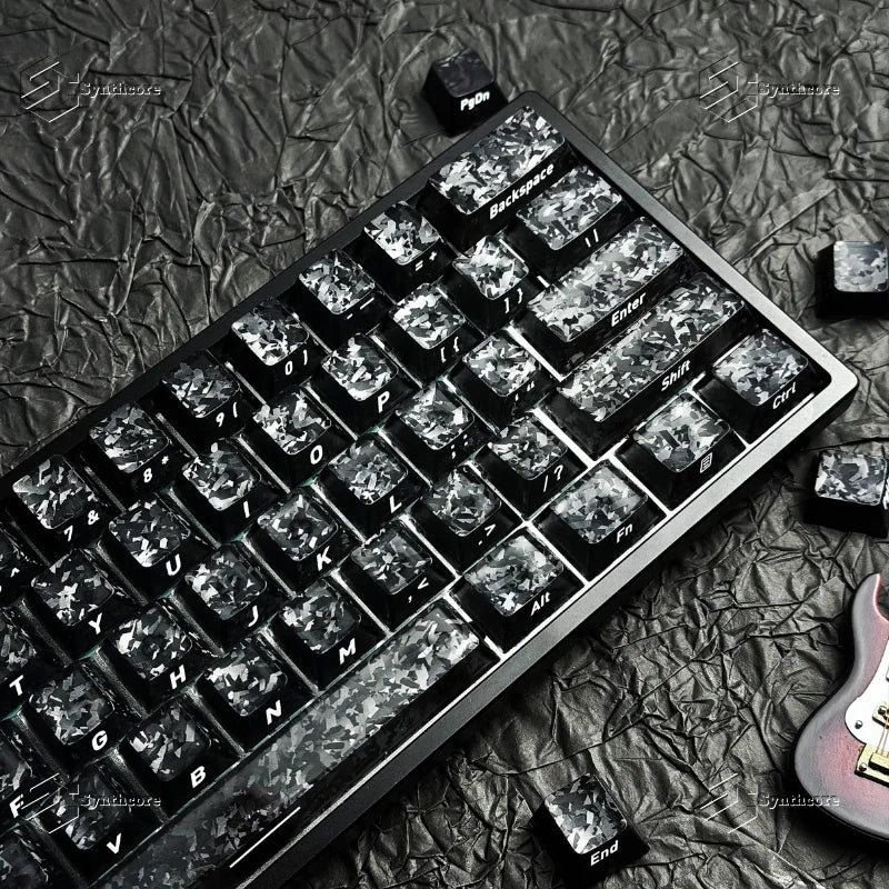 Black Carbon Fiber Translucent Cherry Keycap Kit PC 110 Key Suitable for 61/75/87/104/108 Magnetic Axis Keyboard Wooting