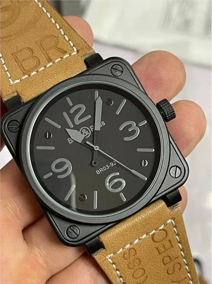 46mm Men Automatic Mechanical Watch Leather Black Ross Rubber 46mm