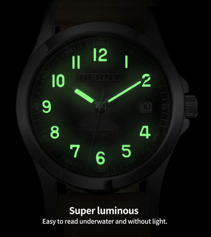 BERNY Automatic Watch Men  ST2130 Luminous Mechanical Wristwatch Sapphire Waterproof 10ATM Top Brand Luxury Watch for Men