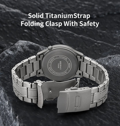 BERNY Titanium herenhorloge met kwartsmechanisme, AR-coating, saffierglas, modieus polshorloge, lichtgevend, VH31, ultradun polshorloge, waterdicht tot 5 ATM
