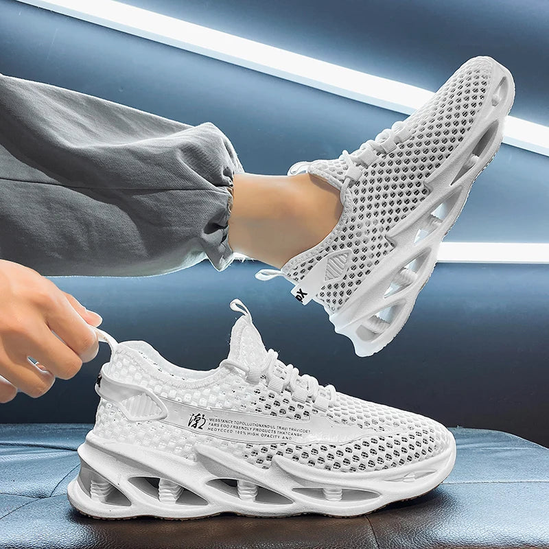 Sommer-sneakers til mænd i mesh, åndbare løbe- og tennissko til udendørs sport, Tenis Masculino, hvide casual vandresko, størrelse