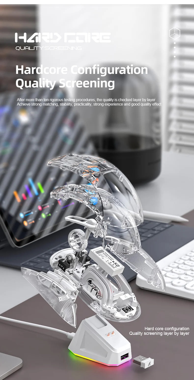 Attack Shark X2PRO Bluetooth Mouse, Tri-Mode, RGB Lights, Magnetic Charging, Transparent, Battery Indicator, Computer Phone