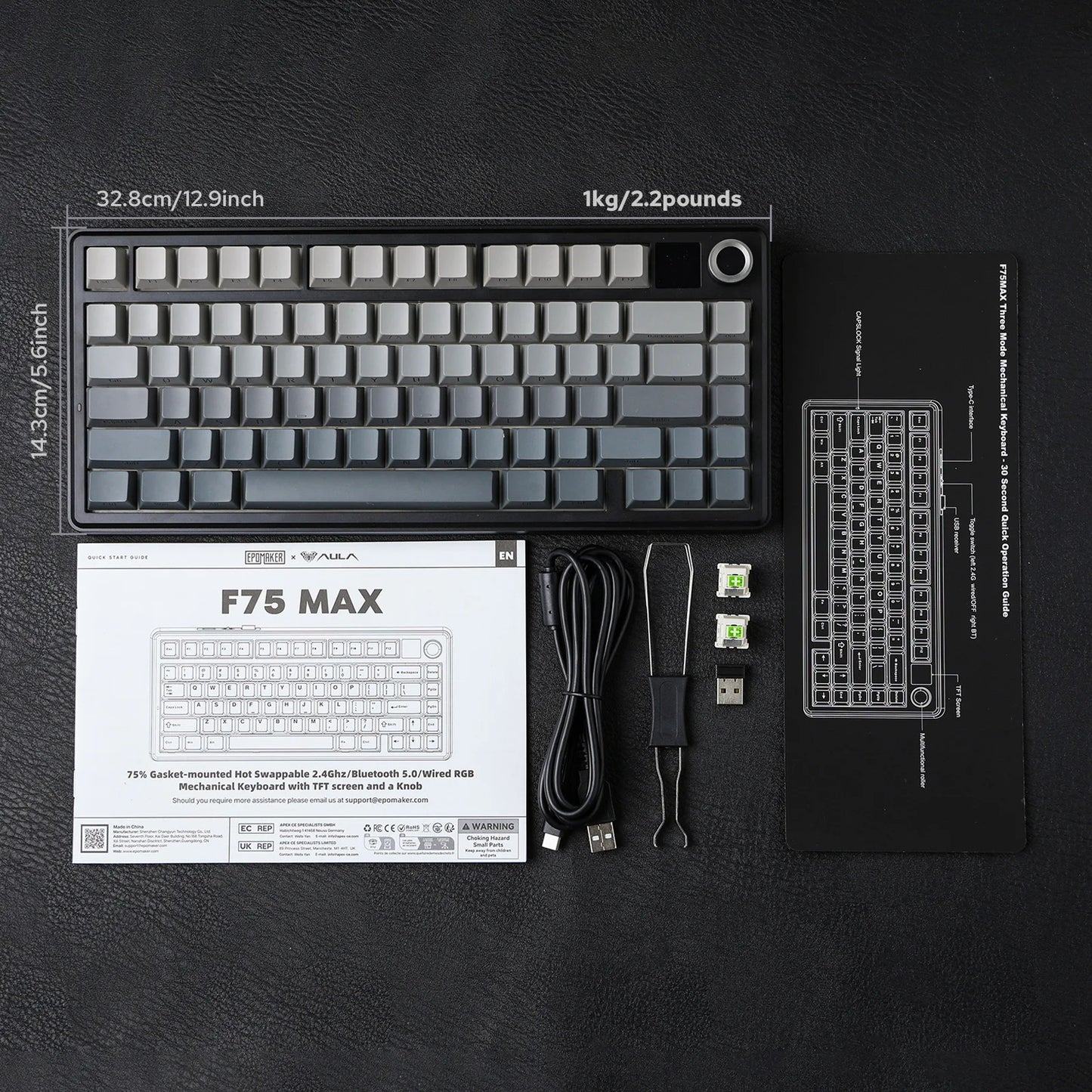 EPOMAKER X AULA F75 MAX Tastiera meccanica compatta 75% con layout ANSI, connessione cablata/Bluetooth/wireless 2.4GHz, schermo TFT e manopola