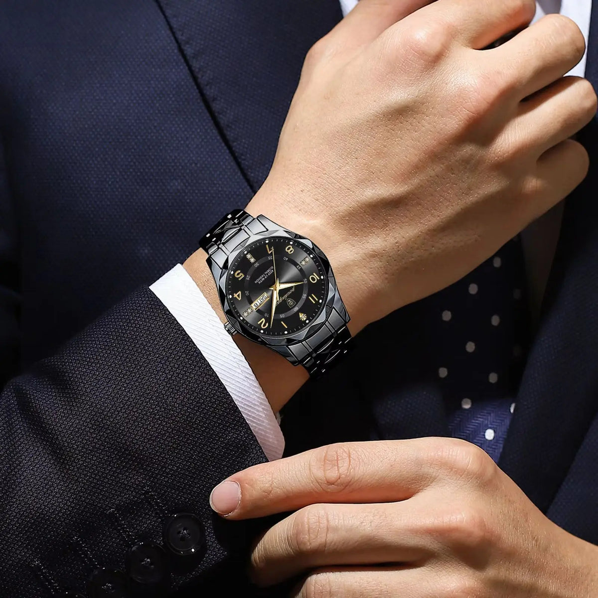 Vyriškas laikrodis „POEDAGAR Fashion Luxury“, atsparus vandeniui, su apšvietimu, kvarcinis, su nerūdijančio plieno apyranke, rodantis datą ir savaitės dieną, kasdieniško stiliaus.