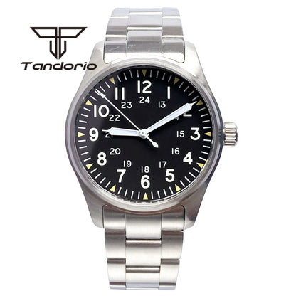 Tandorio 39 mm – męski zegarek automatyczny typu pilot nurkowy, mechanizm NH35/PT5000/Miyota8215, szafirowe szkło AR, wodoodporność 20 barów, świecące wskaźniki
