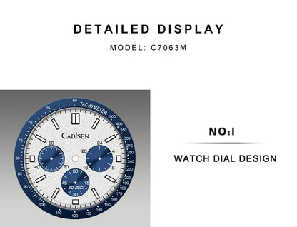 CADISEN Men's Sport Chronograph Watch Japan VD53 Movt Quartz Watches Sapphire Glass Stainless Steel Wristwatch For Men