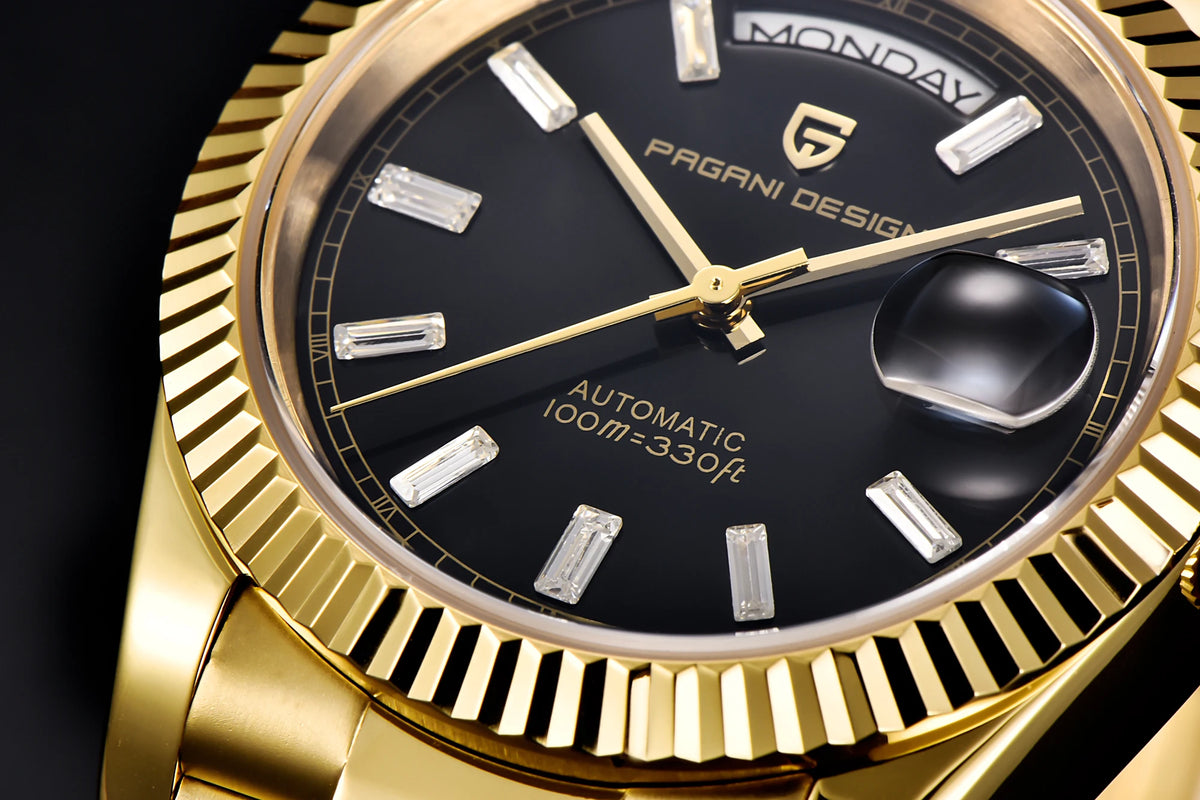 PAGANI DESIGN Luxe herenhorloge met saffierglas, lichtgevende wijzers, roestvrij staal, week- en datumweergave, mechanisch, waterdicht, ST16 herenhorloge
