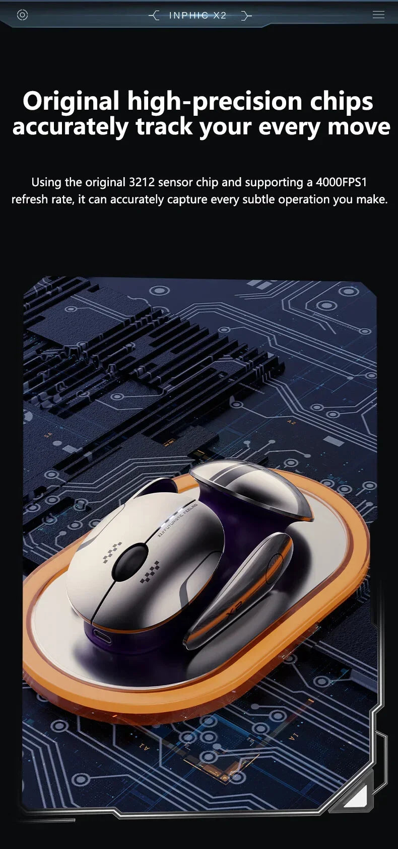 Mouse wireless Bluetooth in metallo Inphic X2 tri-mode, silenzioso, ricaricabile, e-sport, retroilluminato, per gaming, PC e laptop, idea regalo