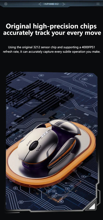 Mouse wireless Bluetooth in metallo Inphic X2 tri-mode, silenzioso, ricaricabile, e-sport, retroilluminato, per gaming, PC e laptop, idea regalo