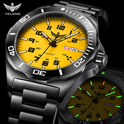 YELANG V1019 Men's Luminous Watch 44mm Mechanical Sapphire Miyota 8205 Automatic Movement 100m Waterproof Diver's Watch for Men