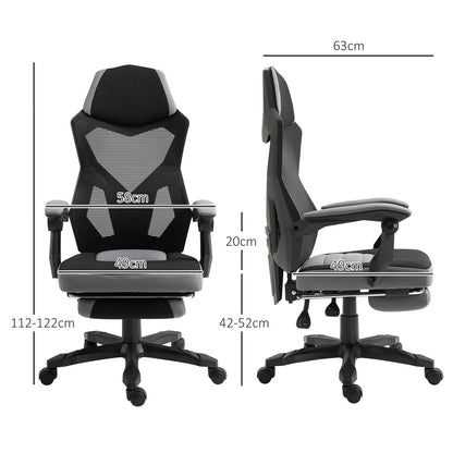 Ergonomic Gaming Office Chair, Grey & Black, Adjustable Height, 360° Swivel, Mesh Fabric, High-Density Foam, Easy Assembly