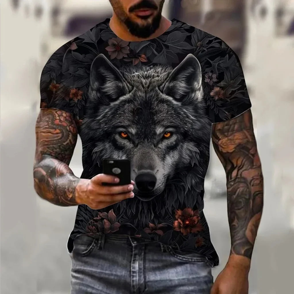 Pánská trička Letní zvířecí vzor s vlkem 3D potisk Topy Trička Letní dámská móda Streetwear Oversized tričko Pánské oblečení