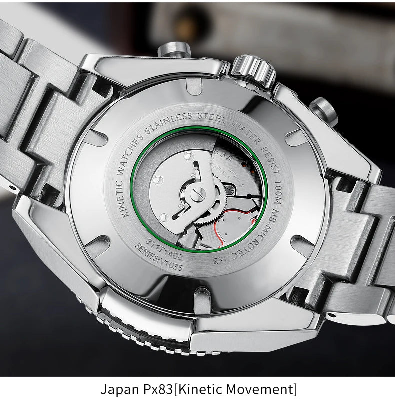 Yelang Watches V1035 44mm Men's Diving Watch Human Kinetic Energy Watch 100m Waterproof Watches Luminous Japan PX83 Sapphire