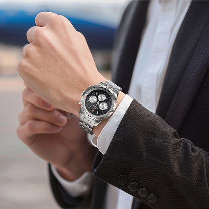 BERNY Aviation Men’s Watch – Quartz chronograph with date, sapphire crystal and ultra-luminous coating – Elegant luxury brand watch