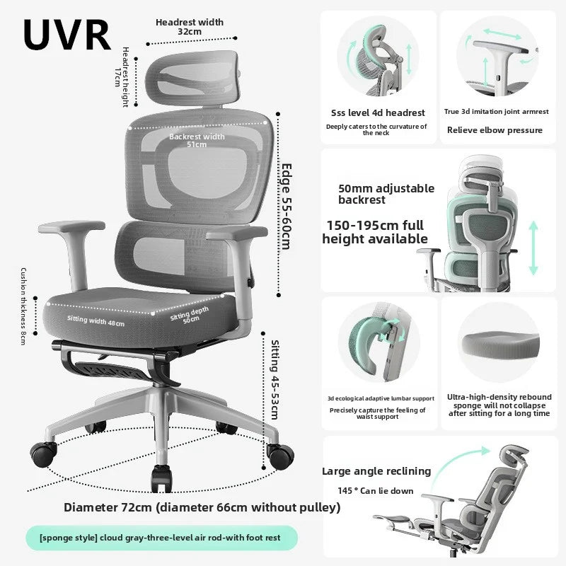 UVR Ergonomic Chair Lift Adjustable Swivel Chair Sedentary Comfort Mesh Staff Chair Reclining Backrest Stool Mesh Office Chair