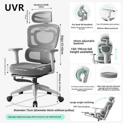 UVR Ergonomic Chair Lift Adjustable Swivel Chair Sedentary Comfort Mesh Staff Chair Reclining Backrest Stool Mesh Office Chair