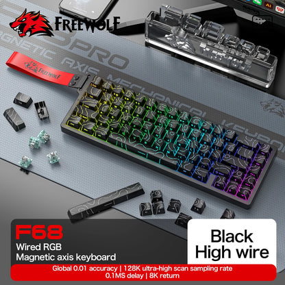 FREEWOLF F68 F68PRO Magnetic Gaming Keyboard Mechanical Wired for Pro Gaming 0.01mm Rapid Trigg 8000Hz SOCD/RS 0.1ms 128K Rate