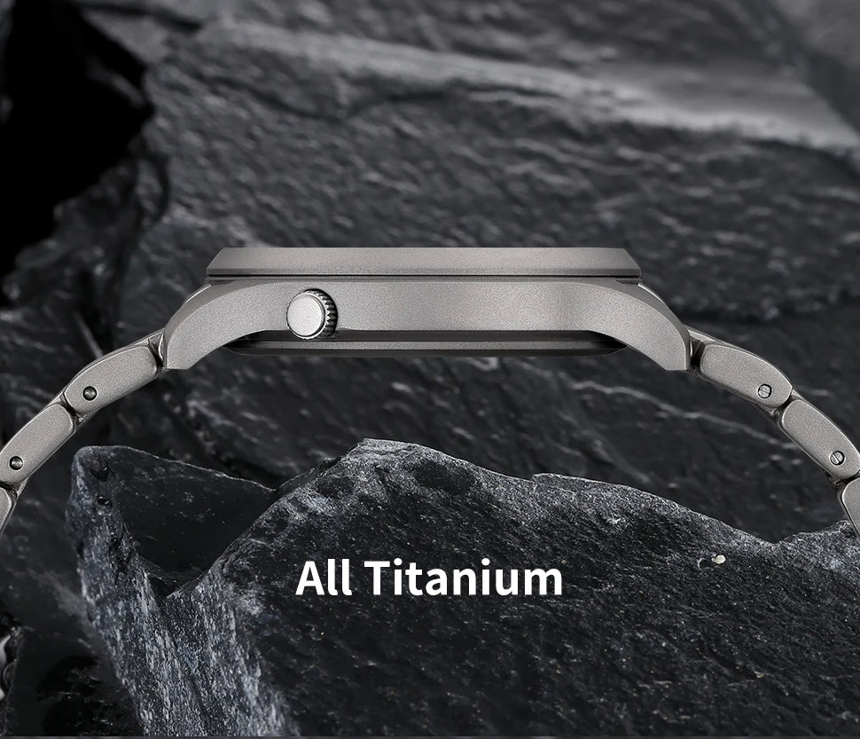 BERNY Titanium herenhorloge met kwartsmechanisme, AR-coating, saffierglas, modieus polshorloge, lichtgevend, VH31, ultradun polshorloge, waterdicht tot 5 ATM