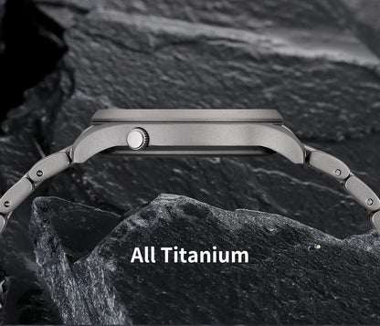 BERNY Titanium herenhorloge met kwartsmechanisme, AR-coating, saffierglas, modieus polshorloge, lichtgevend, VH31, ultradun polshorloge, waterdicht tot 5 ATM