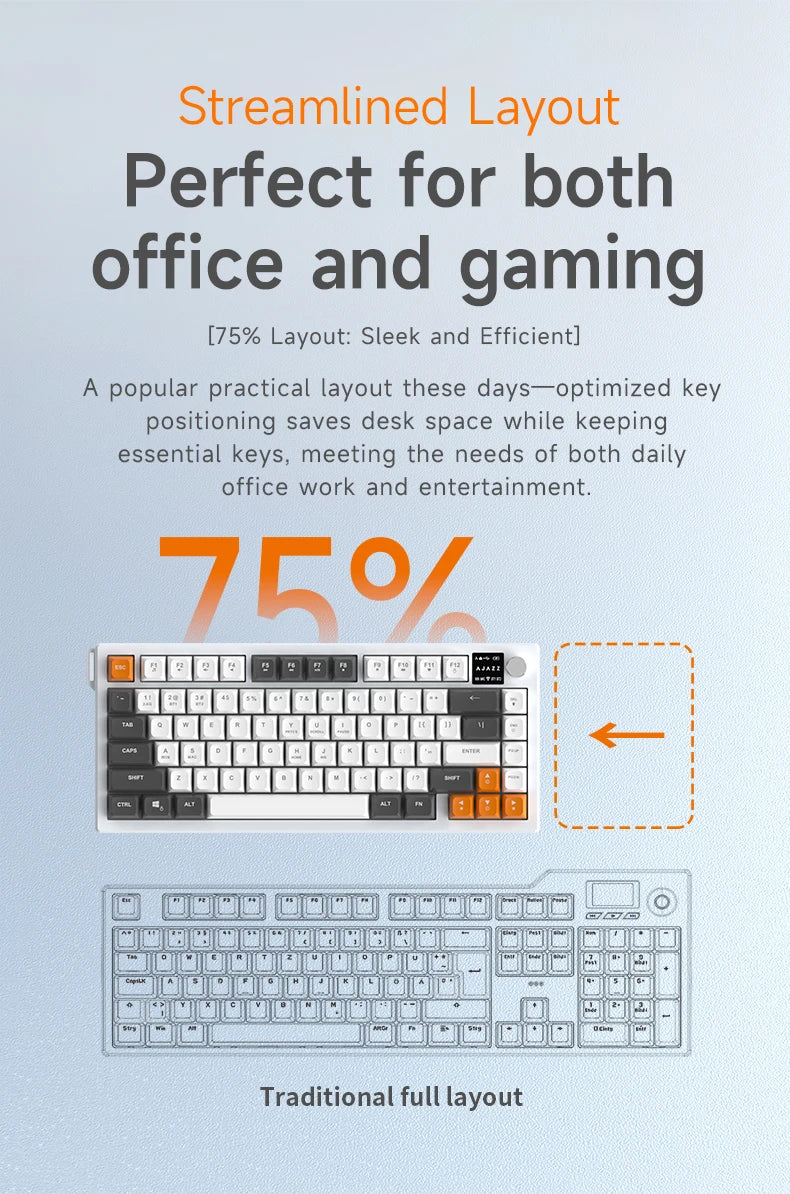 AJAZZ AF82 Office Low-Profile-Tastatur RGB kabelgebundene/kabellose Gaming-Tastatur 75%-Layout 82 Tasten 4000mAh Akku für Win/Mac