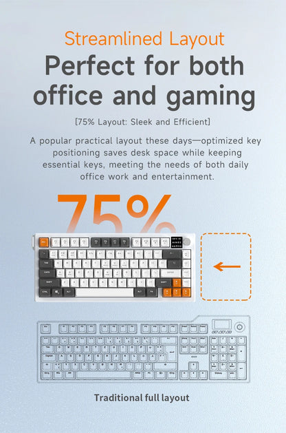 AJAZZ AF82 Office Low-Profile-Tastatur RGB kabelgebundene/kabellose Gaming-Tastatur 75%-Layout 82 Tasten 4000mAh Akku für Win/Mac